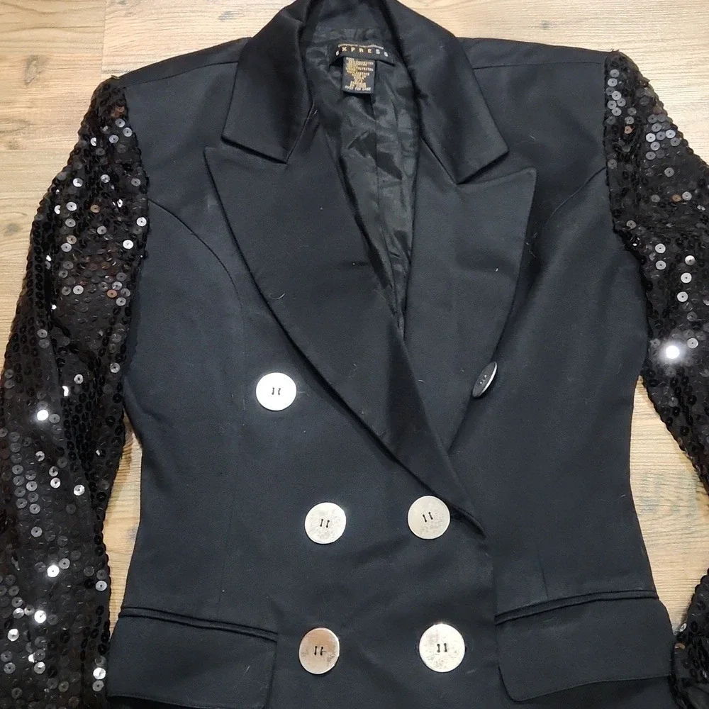 Express Vintage 90s Baddie Glam Mob Wife Sequin Sparkle Mini Blazer Dress Small